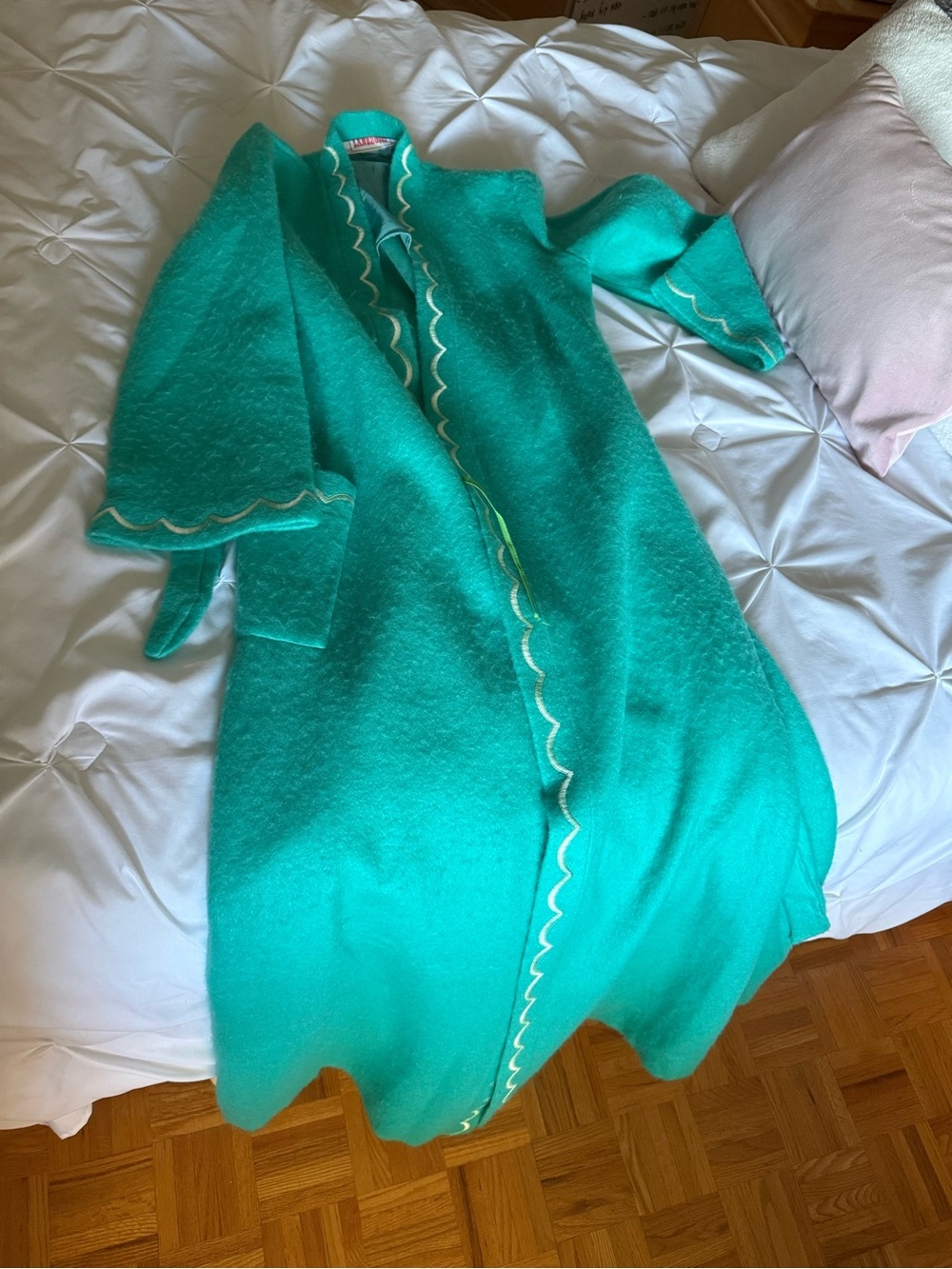 Teal Scalloped Edge Long Coat/ robe